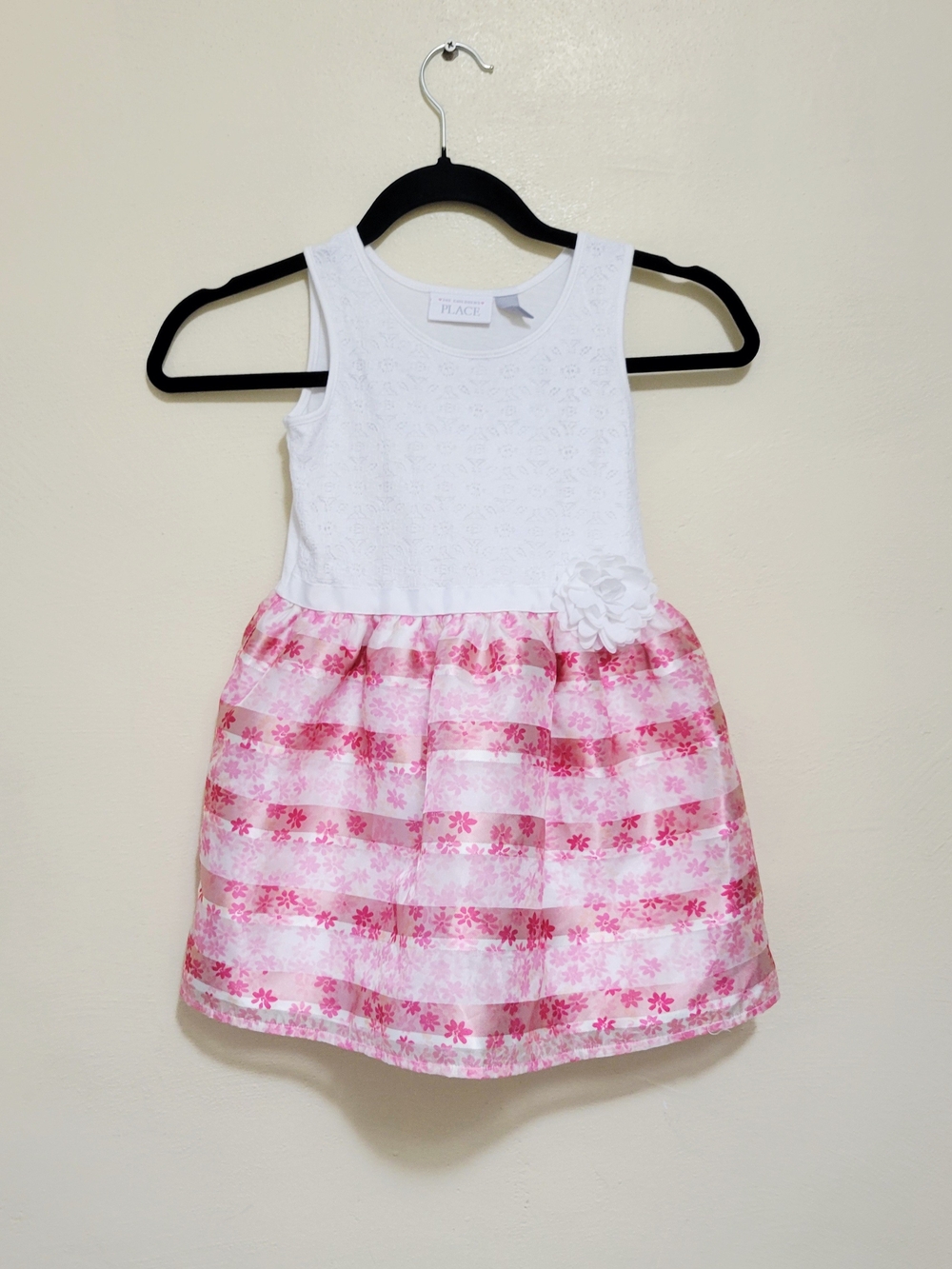 The Children's Place White & Pink Floral Stripe Girls Dress